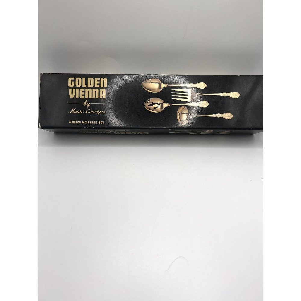Golden Vienna by Home Concepts 4-Piece Hostess Service Set Gold Plated NIB
